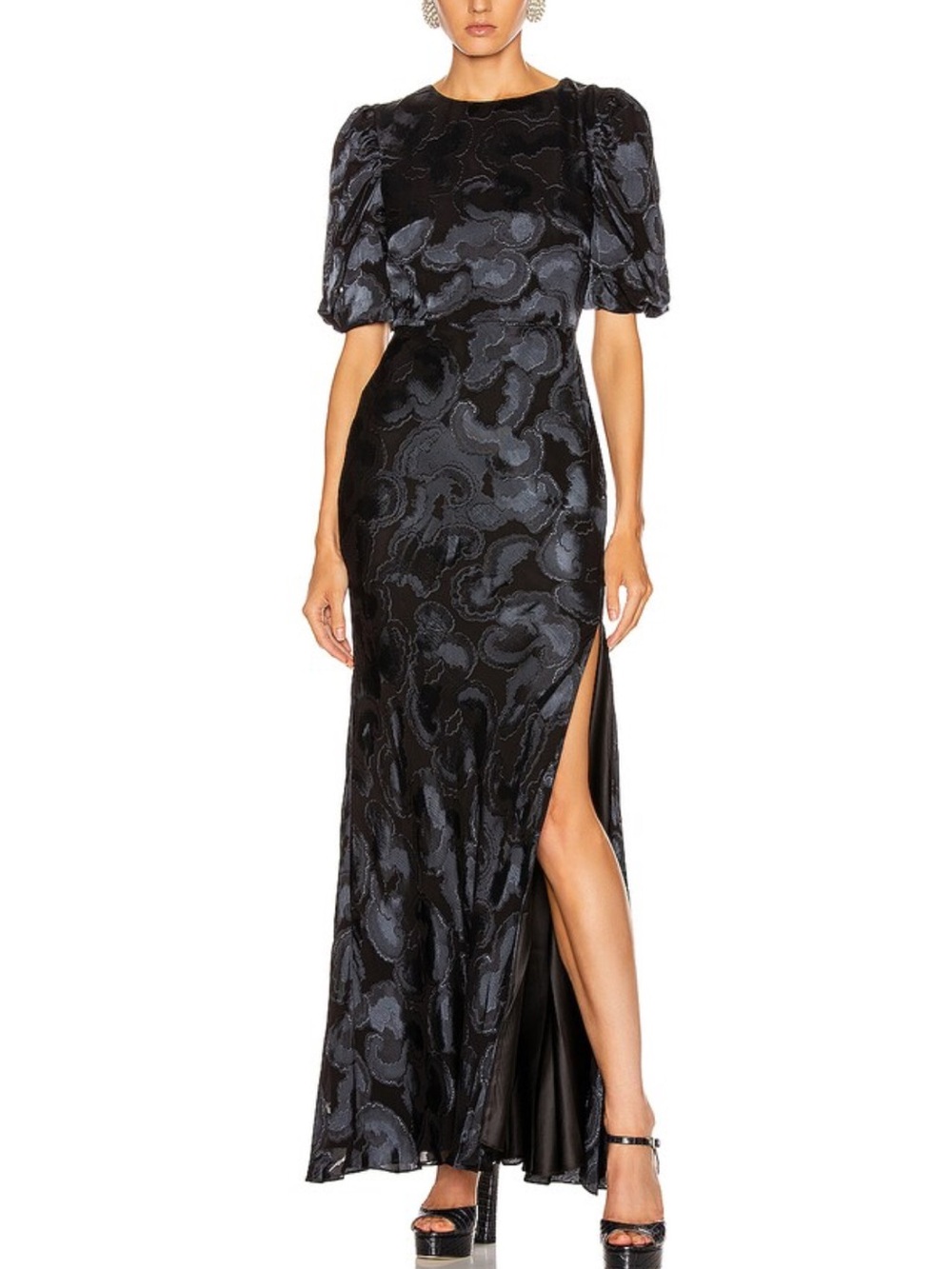 SALONI Annie B Silk Maxi Puff Sleeve Dress Gown
